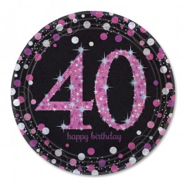 8 Pratos 40 anos Elegant Pink 23 cm