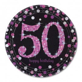 8 Pratos 50 anos Elegant Pink 23 cm