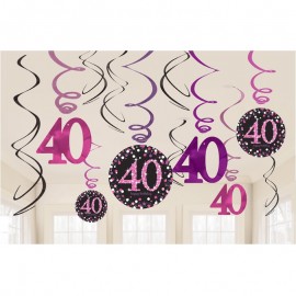 12 Decorativos Pendentes 40 anos Elegant Pink