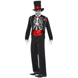 Disfraz de Esqueleto del Día de los Muertos con Fajín