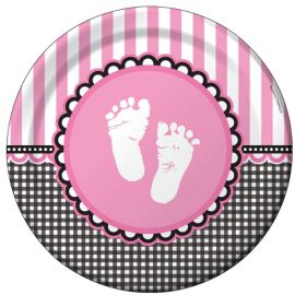 8 Pratos Sweet Baby Feet Pink 23 cm