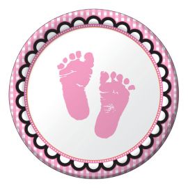 8 Pratos Sweet Baby Feet Pink 18 cm