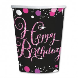 8 Copos Happy Birthday Elegant Pink 266 ml