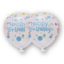 6 Balões Transparentes Happy Birthday 30 cm