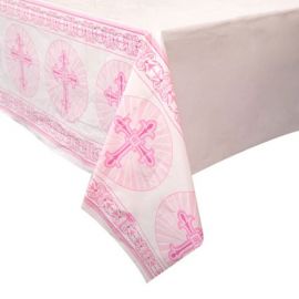 Toalha de Mesa Comunhão Cruz Rosa 1,37 x 2,13 m