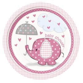 8 Pratos Baby Shower Elefante Menina 23 cm