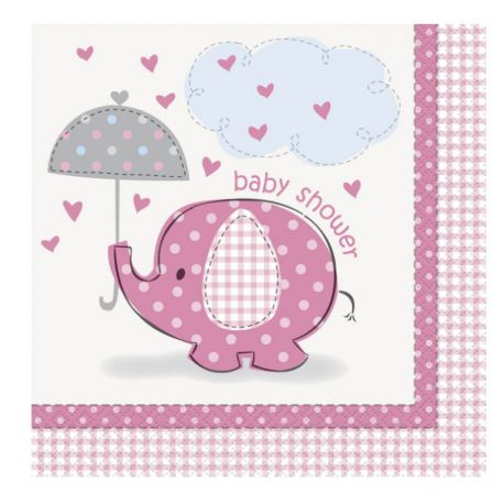 16 Guardanapos Baby Shower Elefante Menina 33 cm