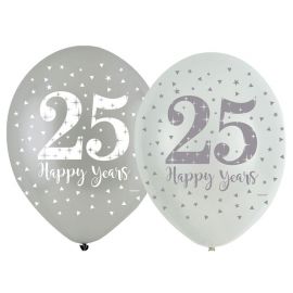 6 Balãos Bodas de Prata de Látex 27 cm