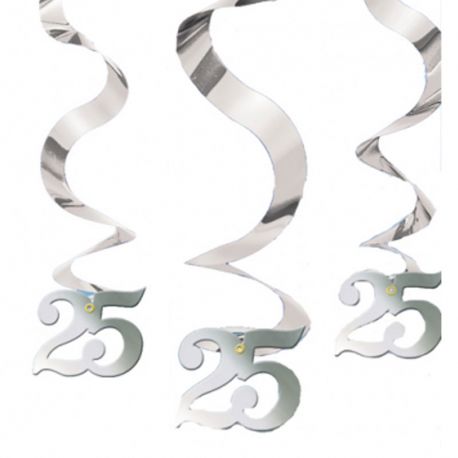 5 Decorativos Pendentes Forma Espiral Bodas de Prata