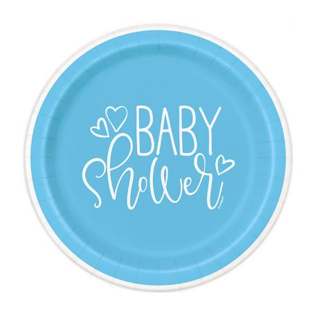 8 Pratos Baby Shower Menino 18 cm