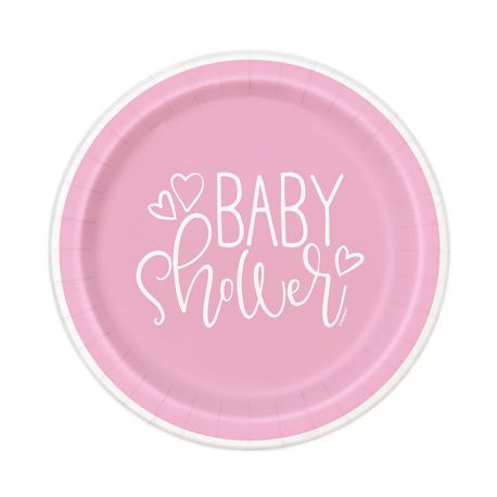 8 Pratos Baby Shower Menina 18 cm
