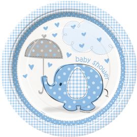 8 Pratos Baby Shower Elefante Menino 23 cm