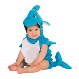 Fantasia de golfinho azul com criança branca