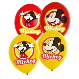 6 Balões Mickey Mouse de Látex Vermelho e Amarelo