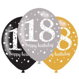 6 Balões Happy Birthday Elegante 18 Anos Rosa 28 cm