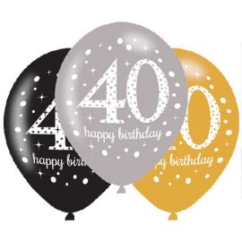 6 feliz aniversário elegantes balões 40 anos de ouro 28 cm
