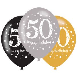 6 feliz aniversário elegantes balões 50 anos de ouro 28 cm