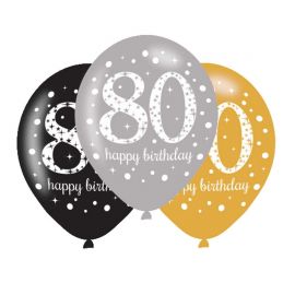 6 feliz aniversário elegantes balões 80 anos Dorado 28 cm