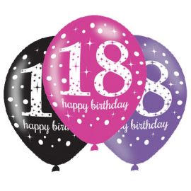 6 feliz aniversário elegantes balões 18 anos rosa 28 cm