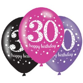 6 feliz aniversário elegante 30 anos rosa 28 cm