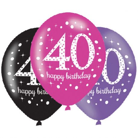 6 feliz aniversário elegantes balões 40 anos rosa 28 cm