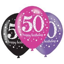 6 feliz aniversário elegantes balões 50 anos rosa 28 cm