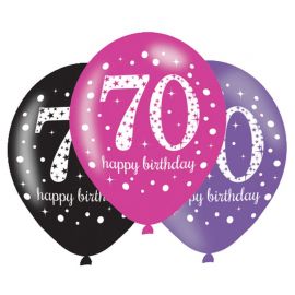 6 feliz aniversário elegantes balões 70 anos rosa 28 cm