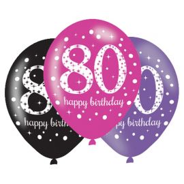 6 feliz aniversário elegantes balões 80 anos rosa 28 cm