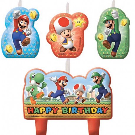 4 Velas Super Mario Happy Birthday