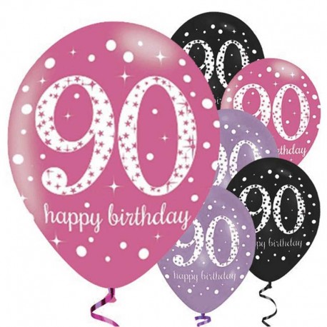 6 feliz aniversário elegantes balões 90 anos rosa 28 cm