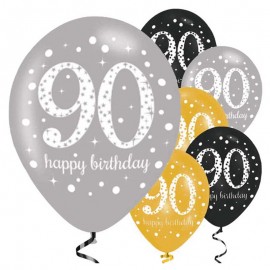 6 feliz aniversário elegantes balões de 90 anos 28 cm