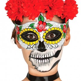 Máscara Catrina com rosas vermelhas