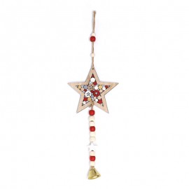 Pingente de estrela de madeira decorada 38 x 12 cms