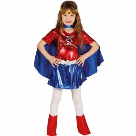 Traje de super -herói azul e vermelho para menina
