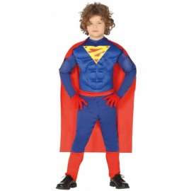 Fantasia de super -heróis com músculos e capa para crianças