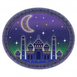 8 Pratos Eid Mubarak Oval 30 cm
