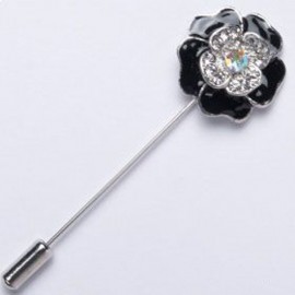 12 Alfileres Flor Negra Diamantes Metálico