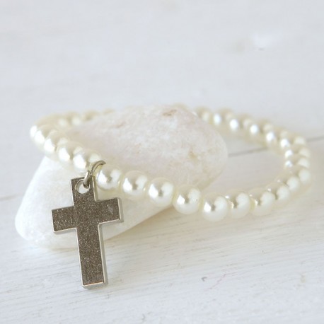 4 pulseiras de perlite e cruz