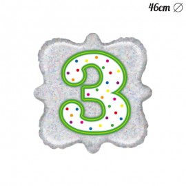Globo Número 3 Foil Cuadrado 46 cm