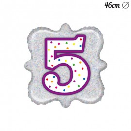 Globo Número 5 Foil Cuadrado 46 cm