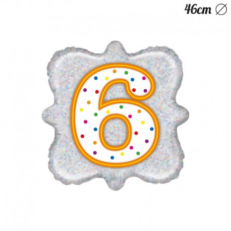 Globo Número 6 Foil Cuadrado 46 cm