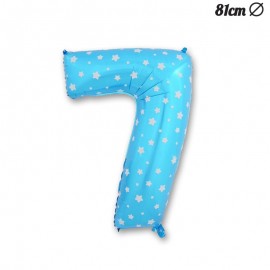 Balão Número 7 Foil Azul com Estrelas 81 cm