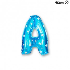 Balão Letra A Foil Azul com Estrelas 40 cm