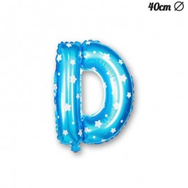 Balão Letra D Foil Azul com Estrelas 40 cm