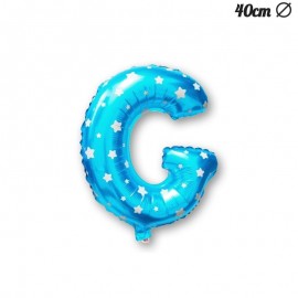 Balão Letra G Foil Azul com Estrelas 40 cm
