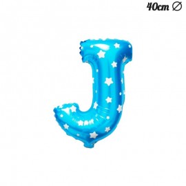 Balão Letra J Foil Azul com Estrelas 40 cm