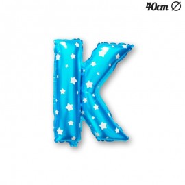 Balão Letra K Foil Azul com Estrelas 40 cm