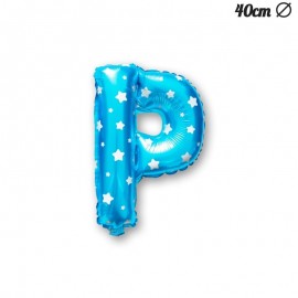 Balão Letra P Foil Azul com Estrelas 40 cm