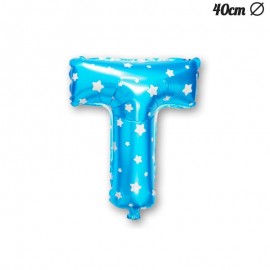 Balão Letra T Foil Azul com Estrelas 40 cm