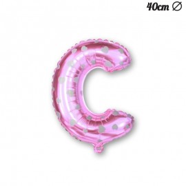 Balão Letra C Foil Rosa com Corações 40 cm